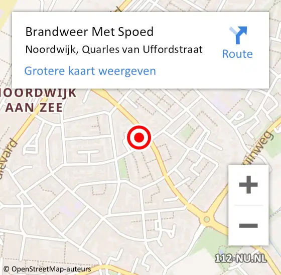 Locatie op kaart van de 112 melding: Brandweer Met Spoed Naar Noordwijk, Quarles van Uffordstraat op 24 maart 2024 03:45