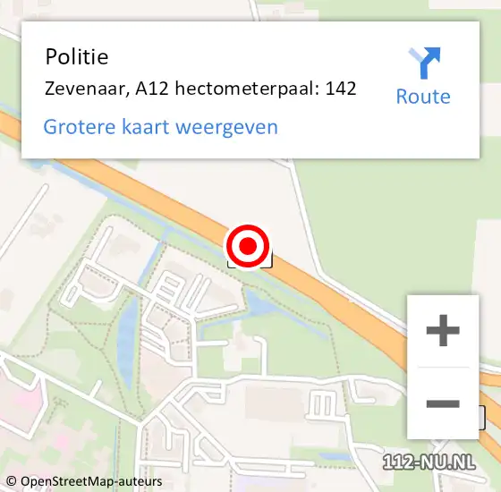 Locatie op kaart van de 112 melding: Politie Zevenaar, A12 hectometerpaal: 142 op 24 maart 2024 05:13