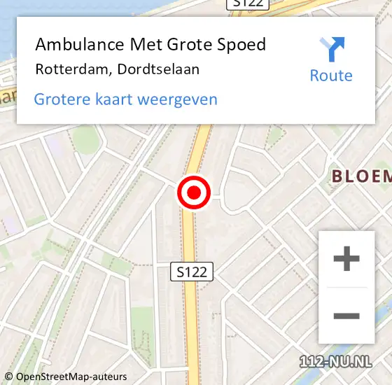 Locatie op kaart van de 112 melding: Ambulance Met Grote Spoed Naar Rotterdam, Dordtselaan op 24 maart 2024 05:41