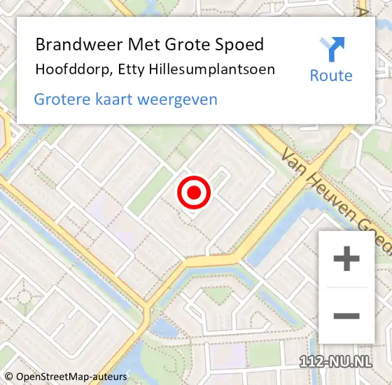 Locatie op kaart van de 112 melding: Brandweer Met Grote Spoed Naar Hoofddorp, Etty Hillesumplantsoen op 24 maart 2024 05:59