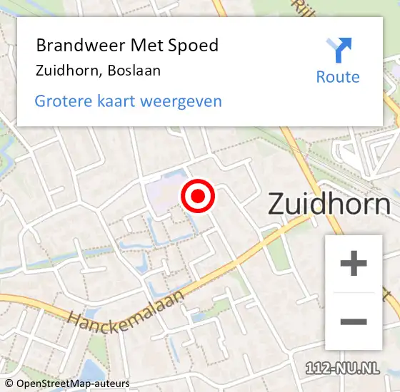 Locatie op kaart van de 112 melding: Brandweer Met Spoed Naar Zuidhorn, Boslaan op 30 september 2014 06:10