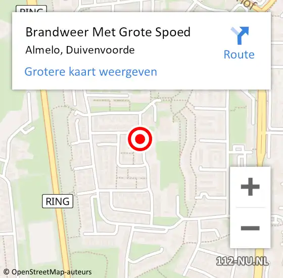 Locatie op kaart van de 112 melding: Brandweer Met Grote Spoed Naar Almelo, Duivenvoorde op 24 maart 2024 08:22