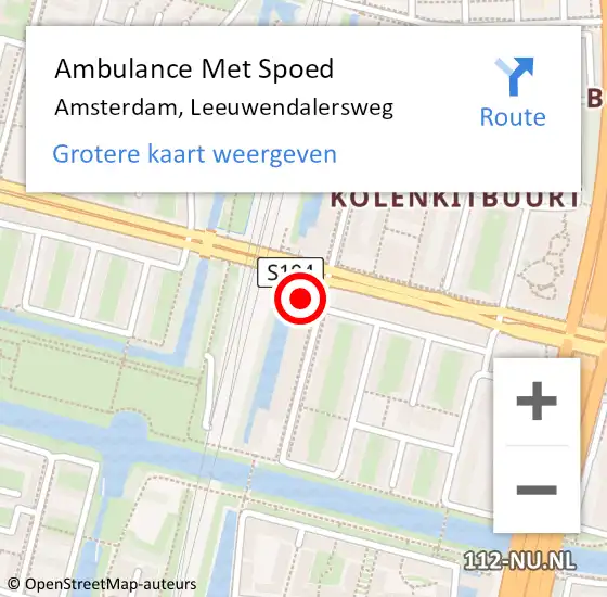 Locatie op kaart van de 112 melding: Ambulance Met Spoed Naar Amsterdam, Leeuwendalersweg op 24 maart 2024 08:45