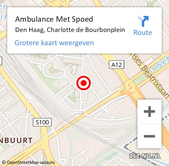 Locatie op kaart van de 112 melding: Ambulance Met Spoed Naar Den Haag, Charlotte de Bourbonplein op 24 maart 2024 08:51