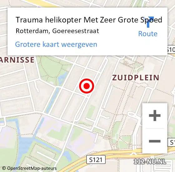 Locatie op kaart van de 112 melding: Trauma helikopter Met Zeer Grote Spoed Naar Rotterdam, Goereesestraat op 24 maart 2024 09:20