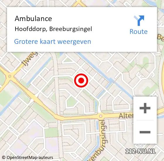 Locatie op kaart van de 112 melding: Ambulance Hoofddorp, Breeburgsingel op 24 maart 2024 09:41