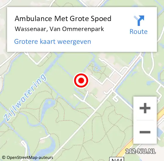 Locatie op kaart van de 112 melding: Ambulance Met Grote Spoed Naar Wassenaar, Van Ommerenpark op 24 maart 2024 09:55