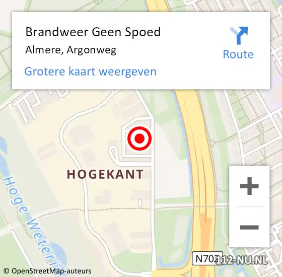 Locatie op kaart van de 112 melding: Brandweer Geen Spoed Naar Almere, Argonweg op 24 maart 2024 10:06