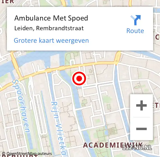 Locatie op kaart van de 112 melding: Ambulance Met Spoed Naar Leiden, Rembrandtstraat op 24 maart 2024 11:51