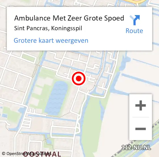 Locatie op kaart van de 112 melding: Ambulance Met Zeer Grote Spoed Naar Sint Pancras, Koningsspil op 24 maart 2024 12:06
