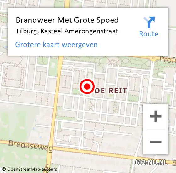 Locatie op kaart van de 112 melding: Brandweer Met Grote Spoed Naar Tilburg, Kasteel Amerongenstraat op 24 maart 2024 12:25