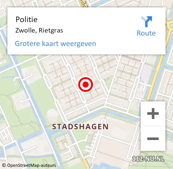 Locatie op kaart van de 112 melding: Politie Zwolle, Rietgras op 24 maart 2024 12:39