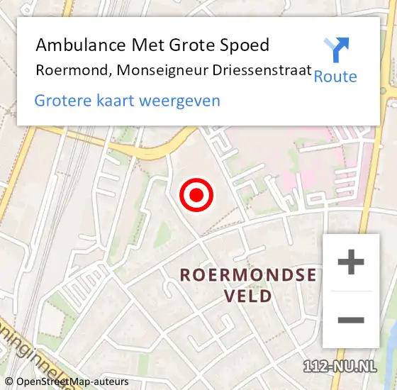 Locatie op kaart van de 112 melding: Ambulance Met Grote Spoed Naar Roermond, Monseigneur Driessenstraat op 24 maart 2024 12:59