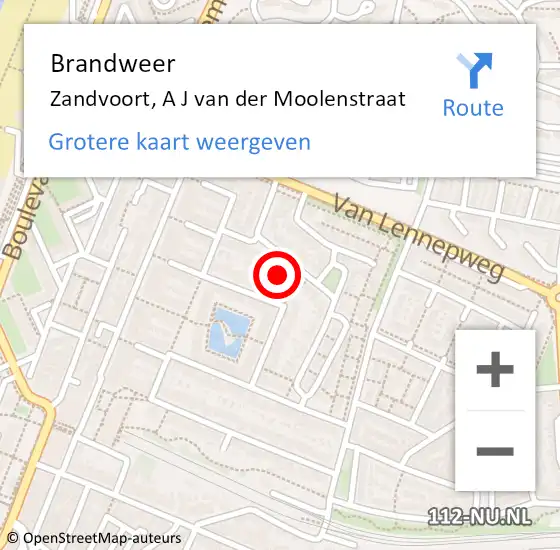 Locatie op kaart van de 112 melding: Brandweer Zandvoort, A J van der Moolenstraat op 24 maart 2024 13:33