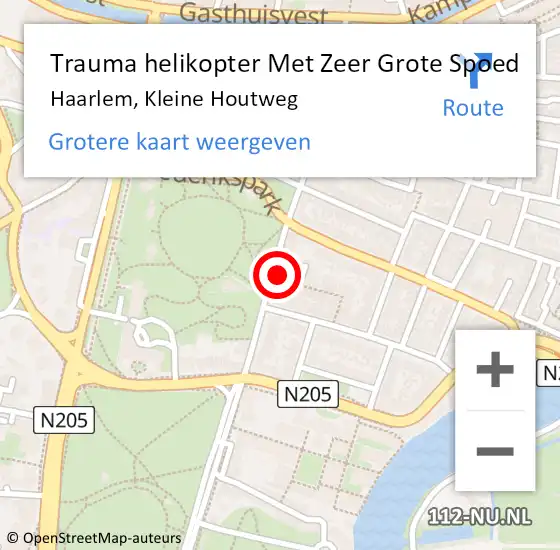 Locatie op kaart van de 112 melding: Trauma helikopter Met Zeer Grote Spoed Naar Haarlem, Kleine Houtweg op 24 maart 2024 13:58