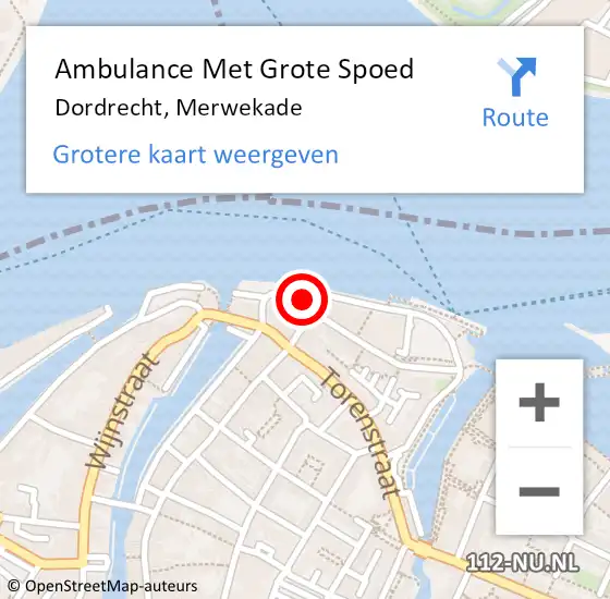 Locatie op kaart van de 112 melding: Ambulance Met Grote Spoed Naar Dordrecht, Merwekade op 24 maart 2024 15:10