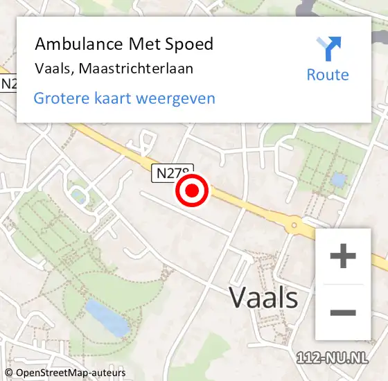 Locatie op kaart van de 112 melding: Ambulance Met Spoed Naar Vaals, Maastrichterlaan op 30 september 2014 07:58