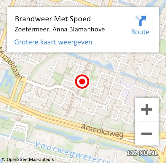 Locatie op kaart van de 112 melding: Brandweer Met Spoed Naar Zoetermeer, Anna Blamanhove op 24 maart 2024 15:23