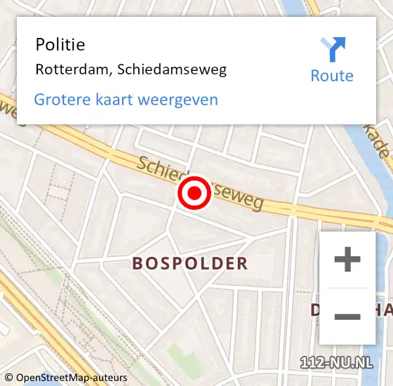 Locatie op kaart van de 112 melding: Politie Rotterdam, Schiedamseweg op 24 maart 2024 15:52