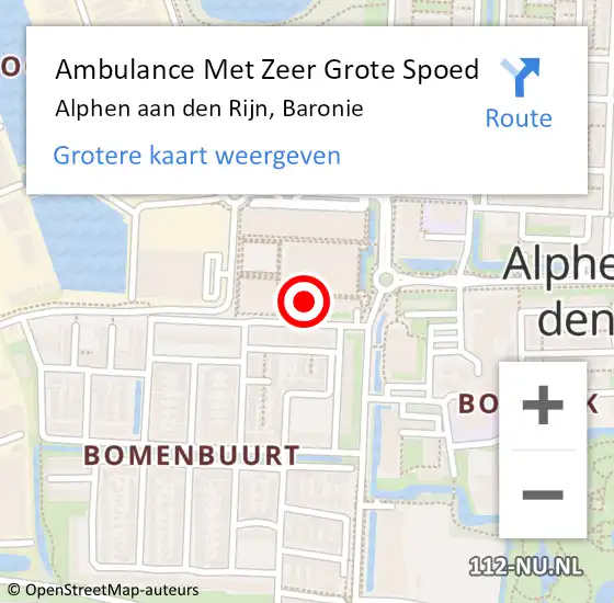 Locatie op kaart van de 112 melding: Ambulance Met Zeer Grote Spoed Naar Alphen aan den Rijn, Baronie op 24 maart 2024 16:26