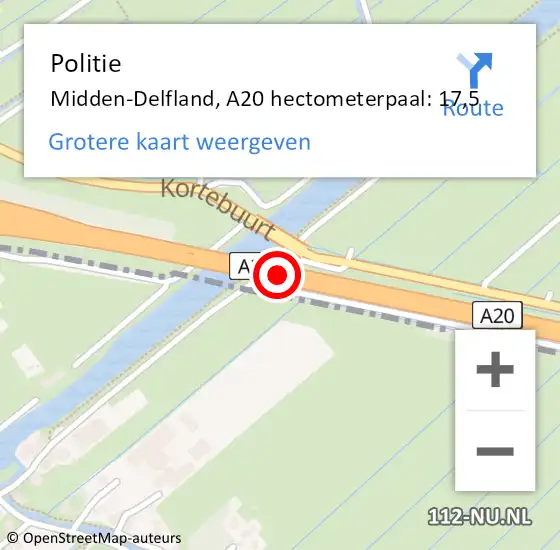 Locatie op kaart van de 112 melding: Politie Midden-Delfland, A20 hectometerpaal: 17,5 op 24 maart 2024 16:26