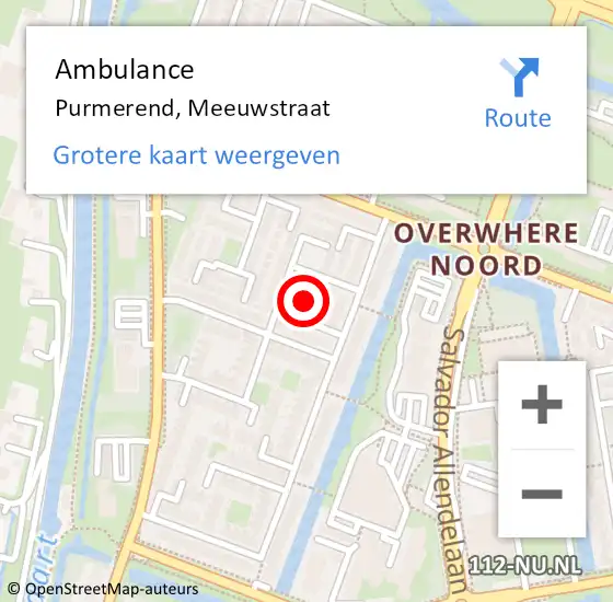 Locatie op kaart van de 112 melding: Ambulance Purmerend, Meeuwstraat op 24 maart 2024 16:39