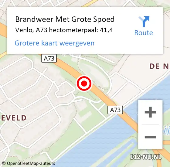 Locatie op kaart van de 112 melding: Brandweer Met Grote Spoed Naar Venlo, A73 hectometerpaal: 41,4 op 24 maart 2024 16:44
