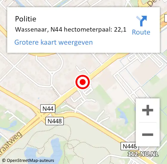Locatie op kaart van de 112 melding: Politie Wassenaar, N44 hectometerpaal: 22,1 op 24 maart 2024 16:48