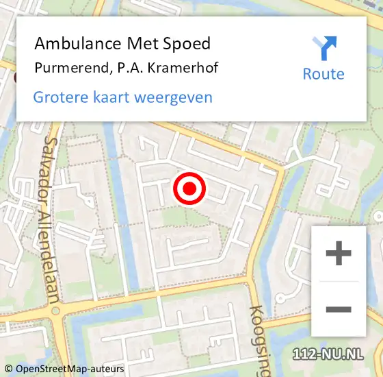 Locatie op kaart van de 112 melding: Ambulance Met Spoed Naar Purmerend, P.A. Kramerhof op 24 maart 2024 17:03