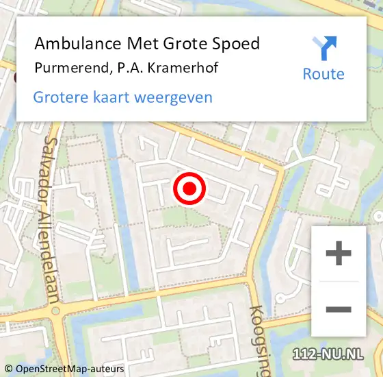 Locatie op kaart van de 112 melding: Ambulance Met Grote Spoed Naar Purmerend, P.A. Kramerhof op 24 maart 2024 17:05