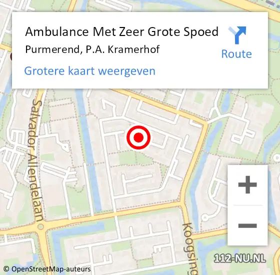 Locatie op kaart van de 112 melding: Ambulance Met Zeer Grote Spoed Naar Purmerend, P.A. Kramerhof op 24 maart 2024 17:06