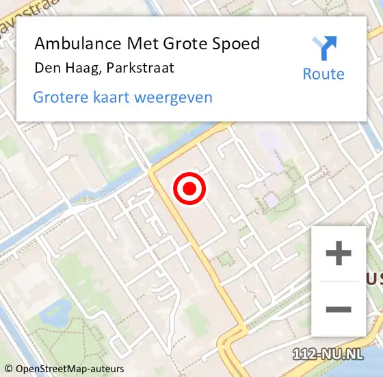 Locatie op kaart van de 112 melding: Ambulance Met Grote Spoed Naar Den Haag, Parkstraat op 24 maart 2024 17:34