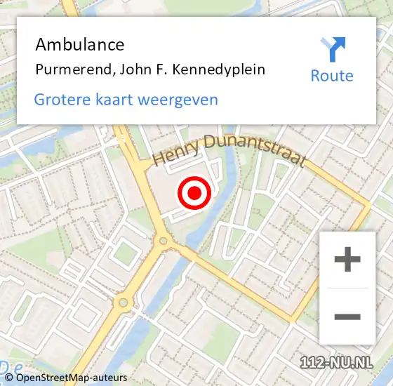 Locatie op kaart van de 112 melding: Ambulance Purmerend, John F. Kennedyplein op 24 maart 2024 18:03