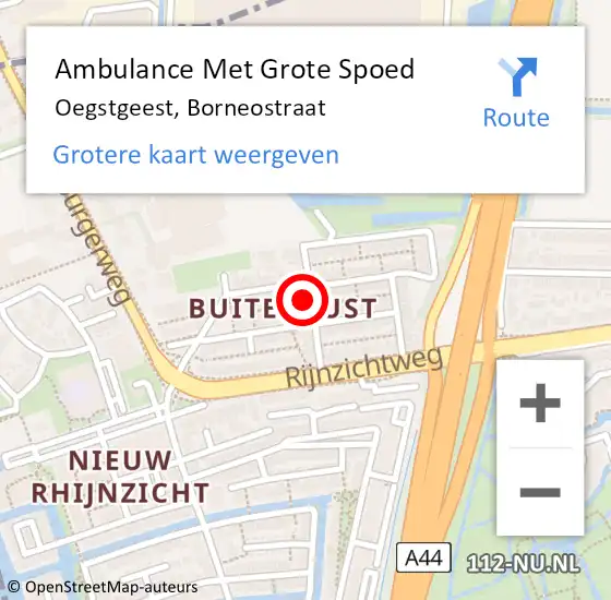 Locatie op kaart van de 112 melding: Ambulance Met Grote Spoed Naar Oegstgeest, Borneostraat op 30 september 2014 08:11