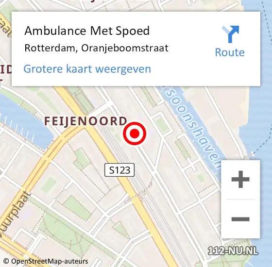 Locatie op kaart van de 112 melding: Ambulance Met Spoed Naar Rotterdam, Oranjeboomstraat op 24 maart 2024 18:33