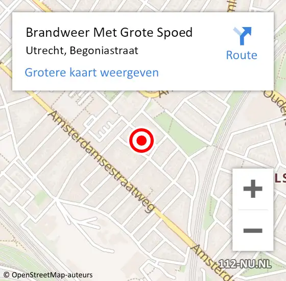 Locatie op kaart van de 112 melding: Brandweer Met Grote Spoed Naar Utrecht, Begoniastraat op 24 maart 2024 18:51