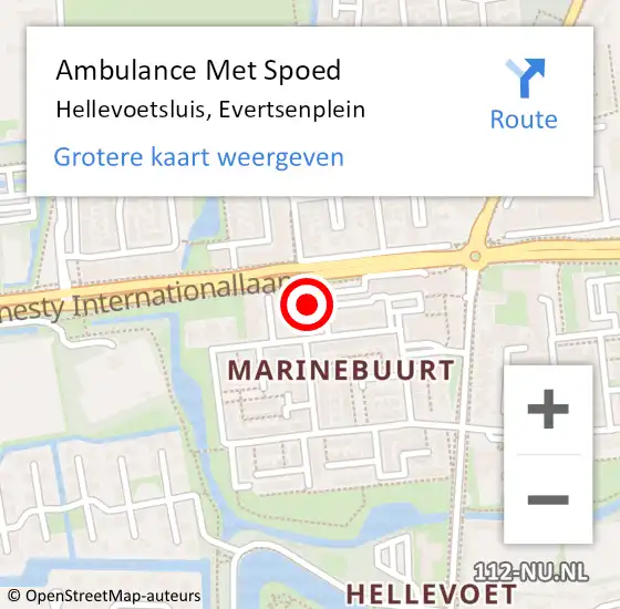 Locatie op kaart van de 112 melding: Ambulance Met Spoed Naar Hellevoetsluis, Evertsenplein op 24 maart 2024 18:54