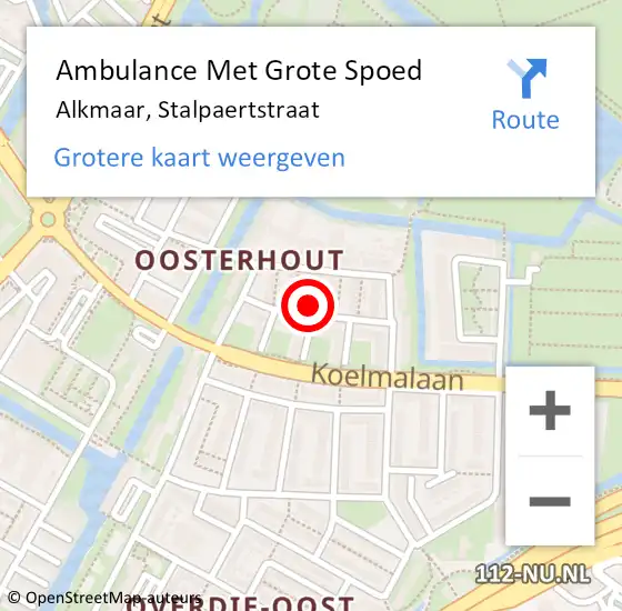 Locatie op kaart van de 112 melding: Ambulance Met Grote Spoed Naar Alkmaar, Stalpaertstraat op 24 maart 2024 19:52