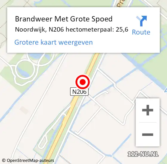 Locatie op kaart van de 112 melding: Brandweer Met Grote Spoed Naar Noordwijk, N206 hectometerpaal: 25,6 op 24 maart 2024 19:56