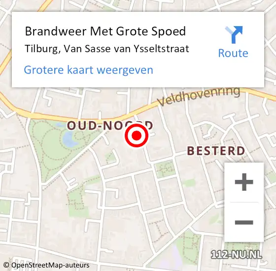 Locatie op kaart van de 112 melding: Brandweer Met Grote Spoed Naar Tilburg, Van Sasse van Ysseltstraat op 24 maart 2024 20:18