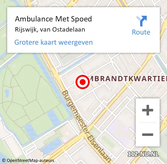 Locatie op kaart van de 112 melding: Ambulance Met Spoed Naar Rijswijk, van Ostadelaan op 24 maart 2024 20:26
