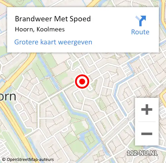 Locatie op kaart van de 112 melding: Brandweer Met Spoed Naar Hoorn, Koolmees op 24 maart 2024 20:48