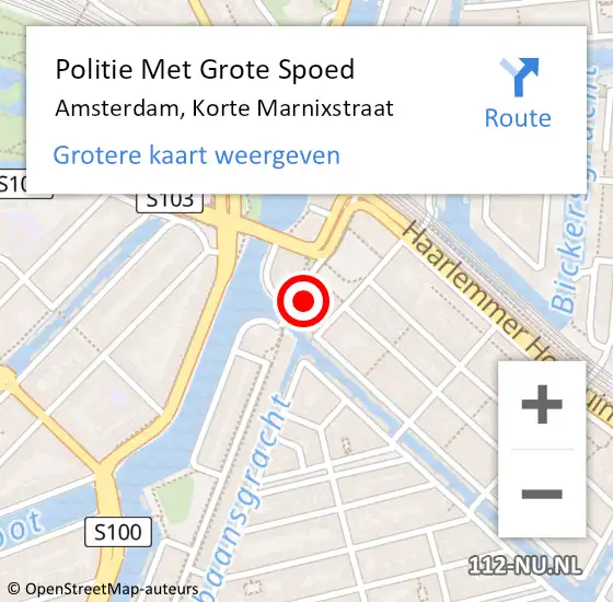 Locatie op kaart van de 112 melding: Politie Met Grote Spoed Naar Amsterdam, Korte Marnixstraat op 24 maart 2024 21:09
