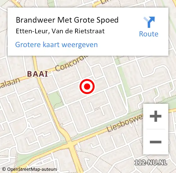 Locatie op kaart van de 112 melding: Brandweer Met Grote Spoed Naar Etten-Leur, Van de Rietstraat op 24 maart 2024 21:12