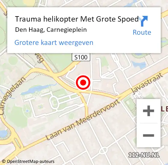 Locatie op kaart van de 112 melding: Trauma helikopter Met Grote Spoed Naar Den Haag, Carnegieplein op 24 maart 2024 21:41