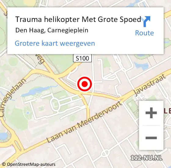 Locatie op kaart van de 112 melding: Trauma helikopter Met Grote Spoed Naar Den Haag, Carnegieplein op 24 maart 2024 21:43