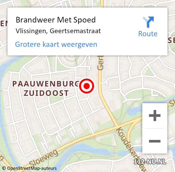 Locatie op kaart van de 112 melding: Brandweer Met Spoed Naar Vlissingen, Geertsemastraat op 24 maart 2024 22:08