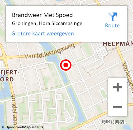 Locatie op kaart van de 112 melding: Brandweer Met Spoed Naar Groningen, Hora Siccamasingel op 24 maart 2024 22:18