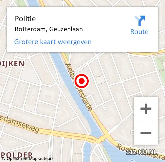 Locatie op kaart van de 112 melding: Politie Rotterdam, Geuzenlaan op 24 maart 2024 22:30