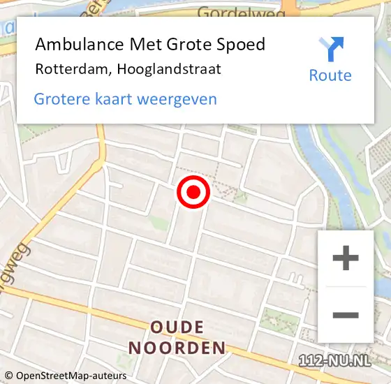 Locatie op kaart van de 112 melding: Ambulance Met Grote Spoed Naar Rotterdam, Hooglandstraat op 25 maart 2024 00:35